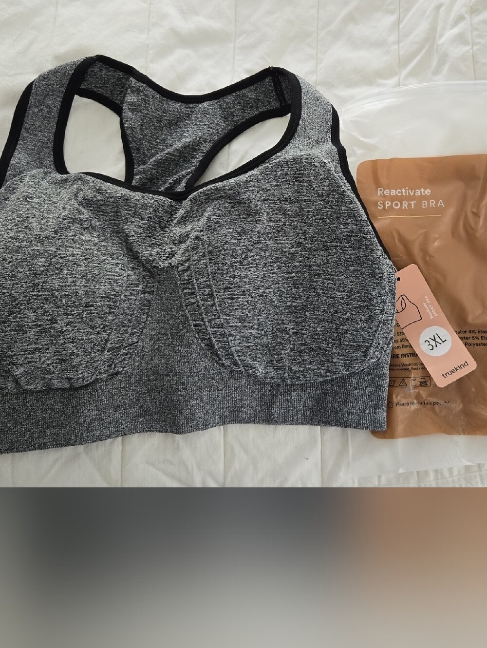 Truekind Heather Gray Seamless Racerback Reactivate Sports Bra - 3XL